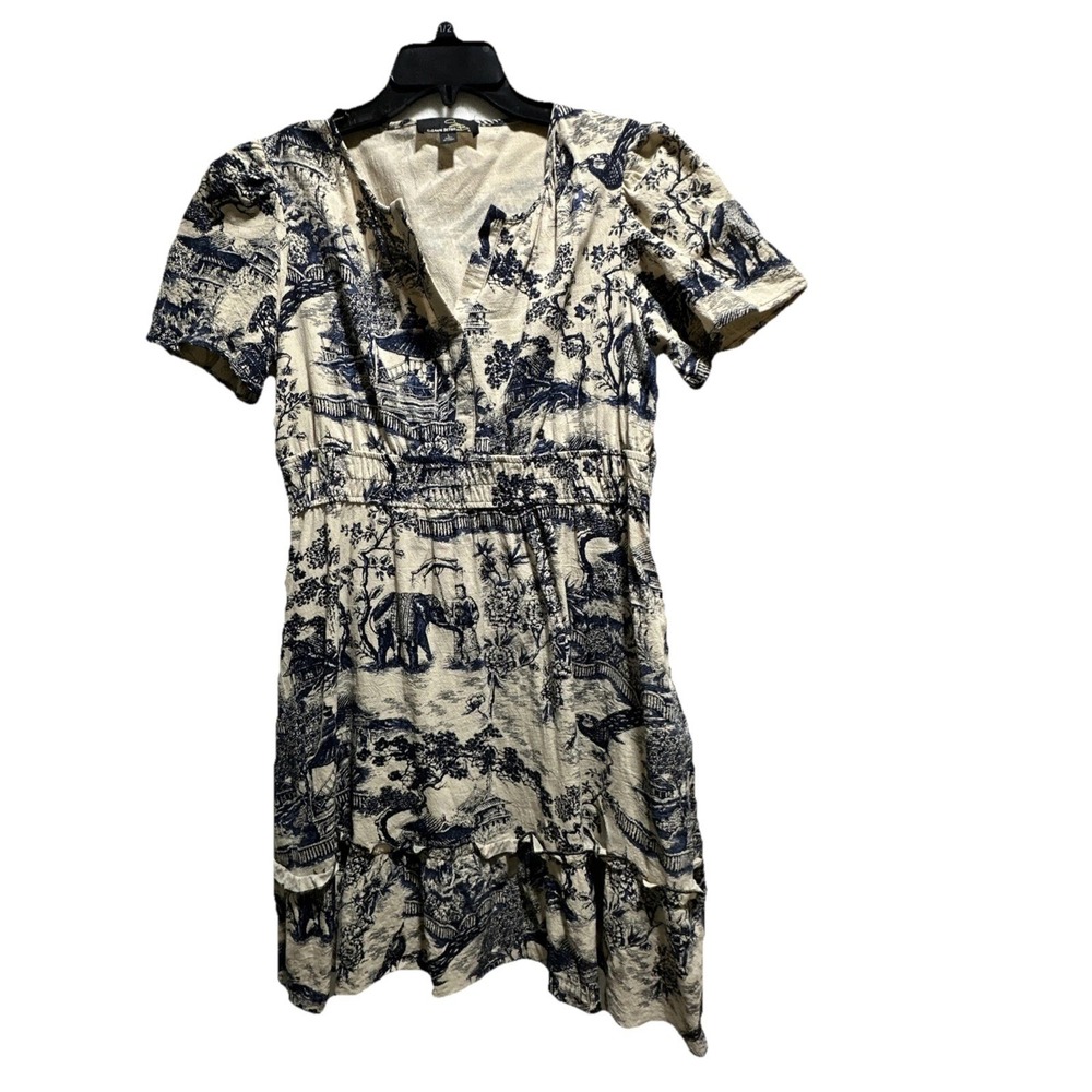 Suzanne Betro Dress Blue & Beige Print Scenic-inspired Motif Women's Size Large